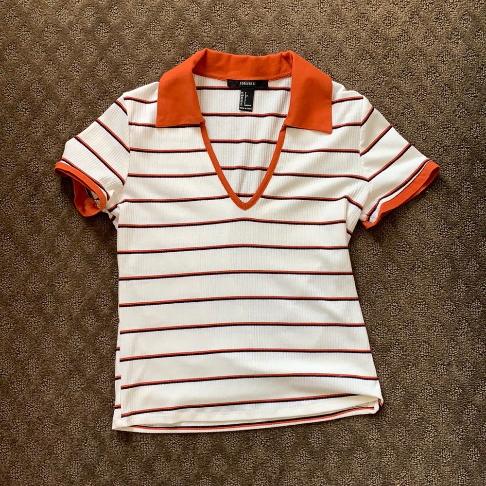 70s style v neck top with collar